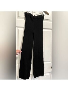 HARLOW Black Ribbed Stretchy Flare Leg Pants Medium